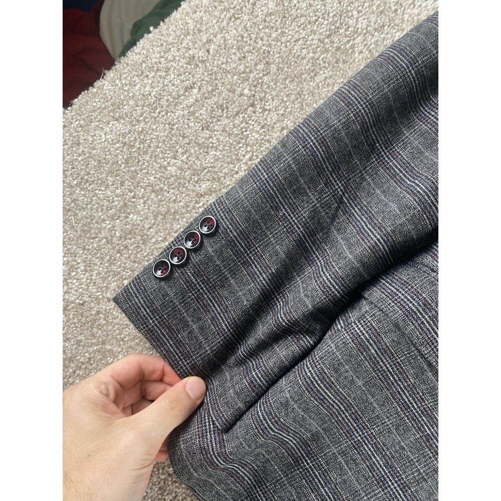 Paisley & Gray Slim Fit Rayon Stretch Gray Plaid Blazer Men 42R Preppy Old Money - Picture 6 of 13